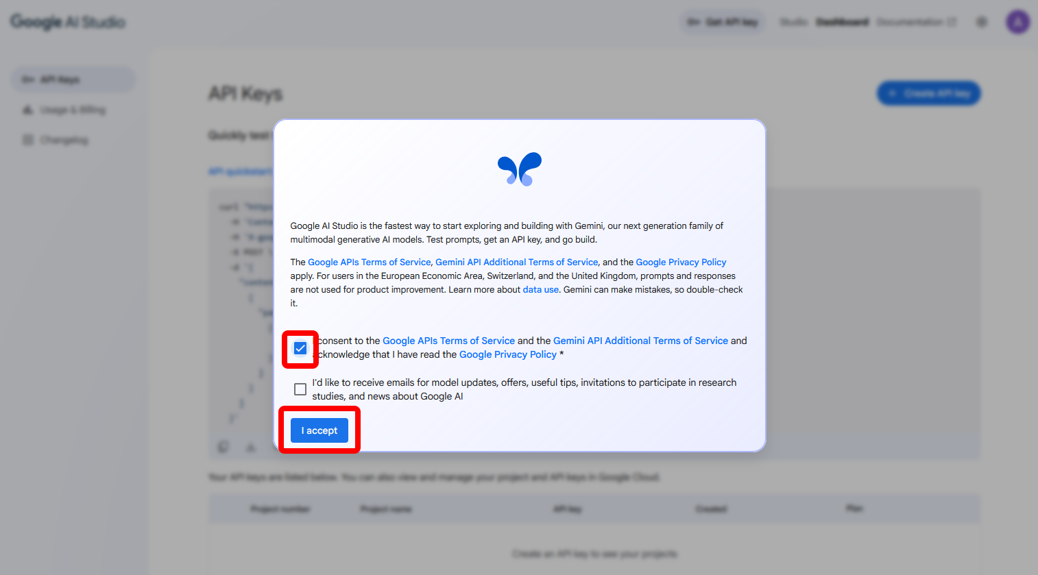 Accept Google Terms of Service