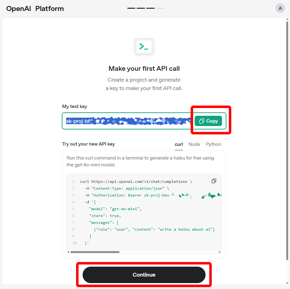 OpenAI - Create API key