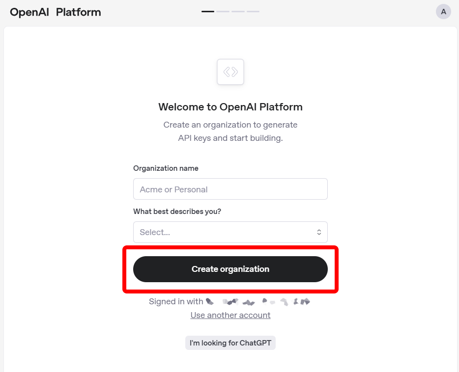 OpenAI - Create organization